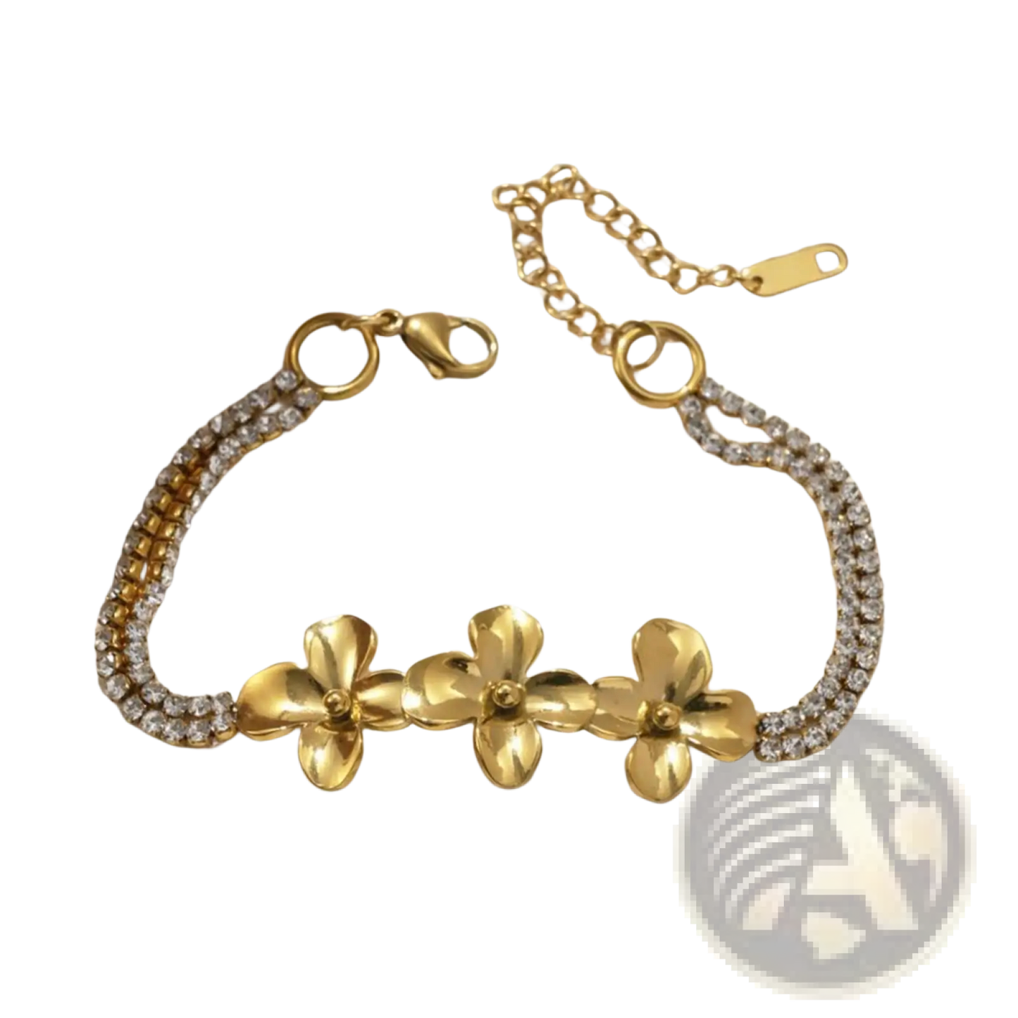 18k Gold Plated Crystal Flower Double Strand Bracelet