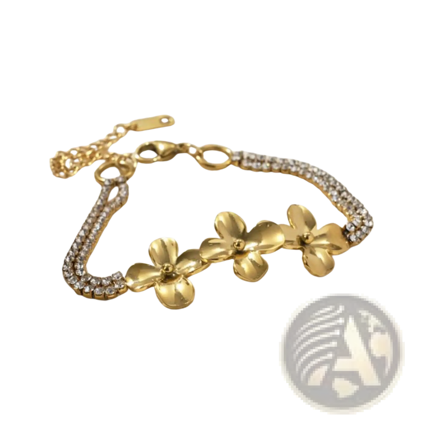 18k Gold Plated Crystal Flower Double Strand Bracelet