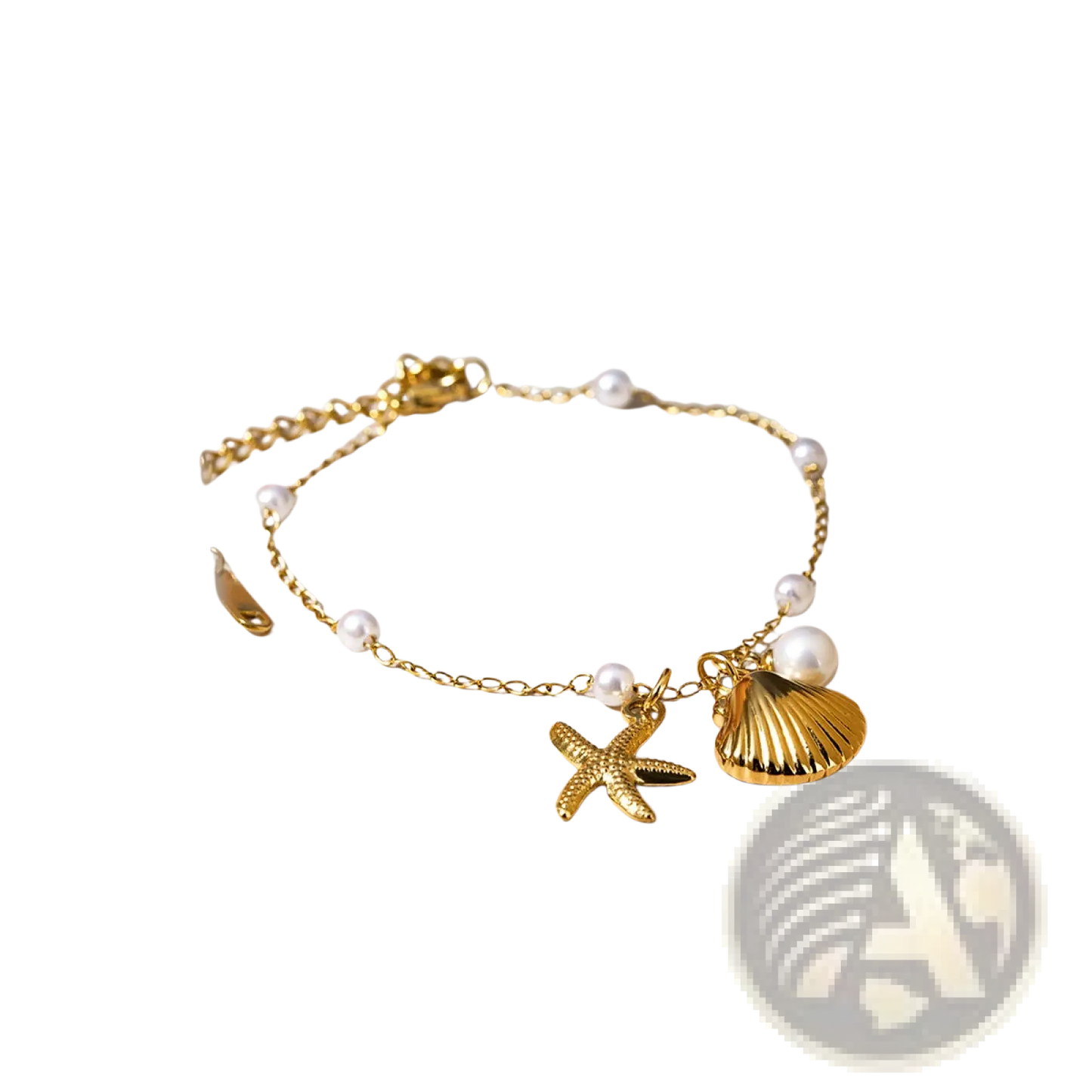 18k Gold Plated Pearl Shell and Starfish Charm Bracelet