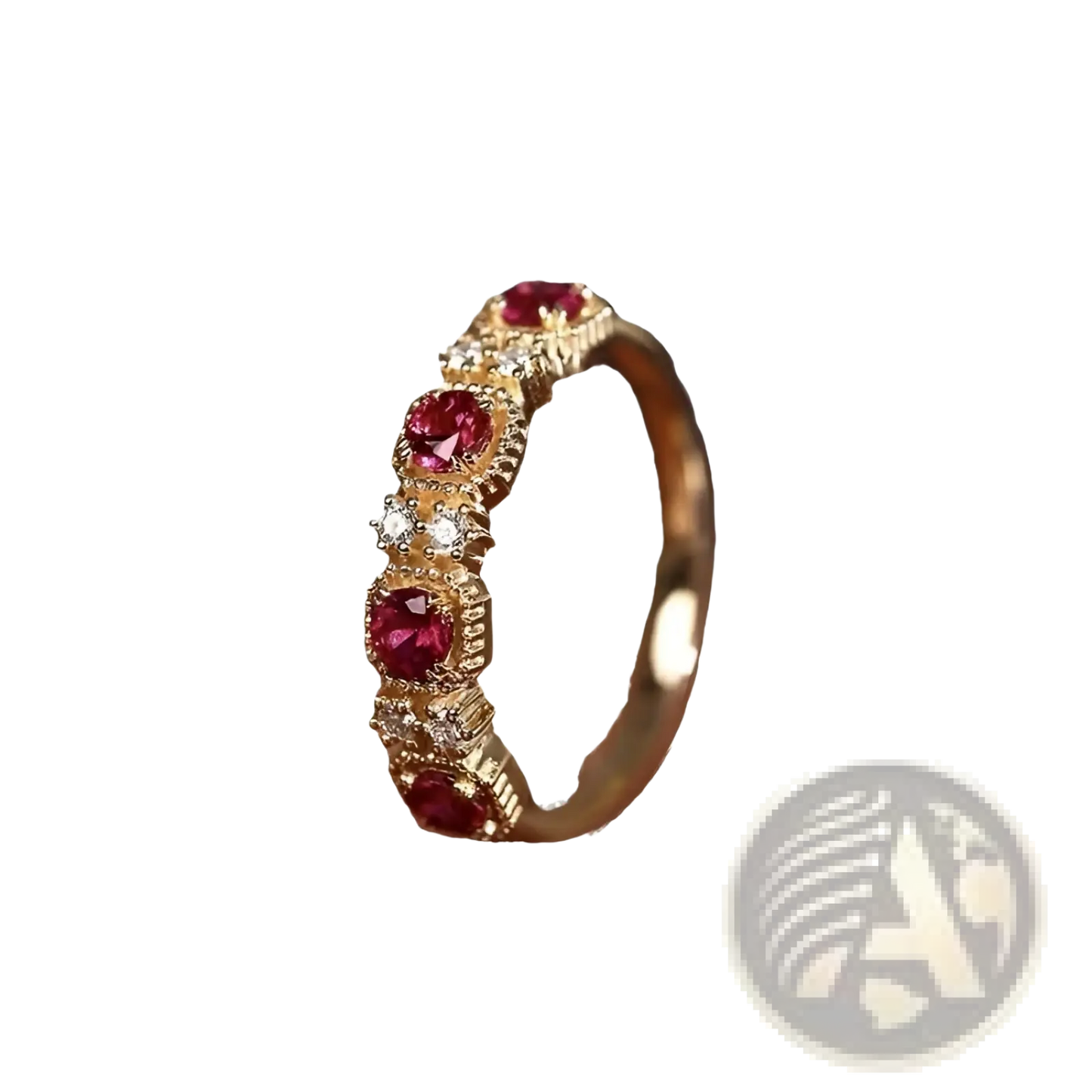 18k Gold Plated Pigeon Blood Ruby and Diamond Band Ring