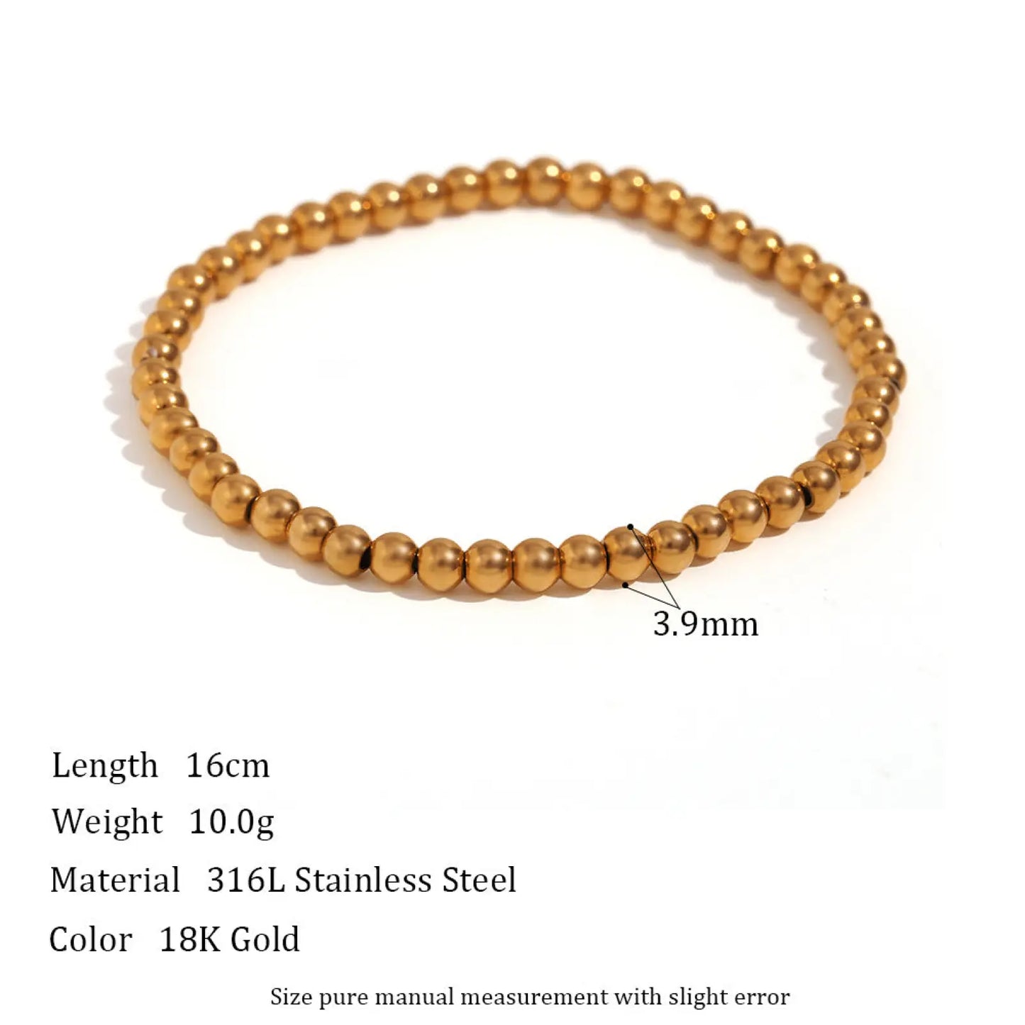 18k Gold Plated Stainless Steel Elastic Bead Bracelet
