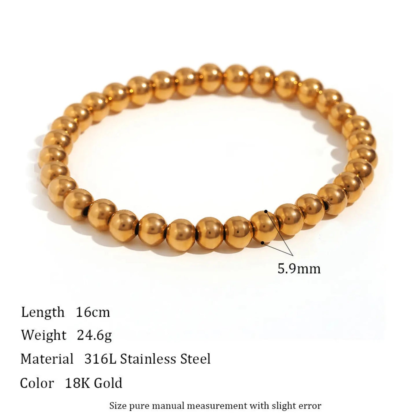 18k Gold Plated Stainless Steel Elastic Bead Bracelet
