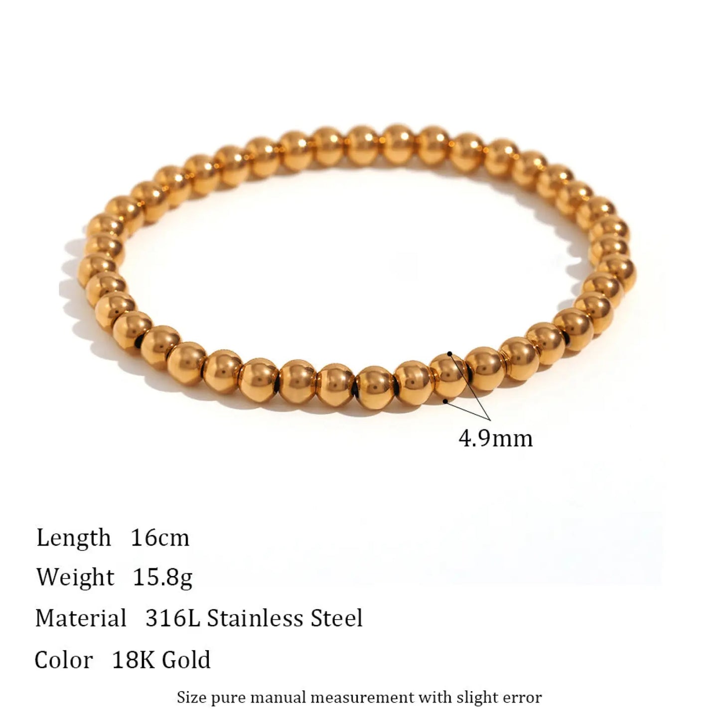 18k Gold Plated Stainless Steel Elastic Bead Bracelet