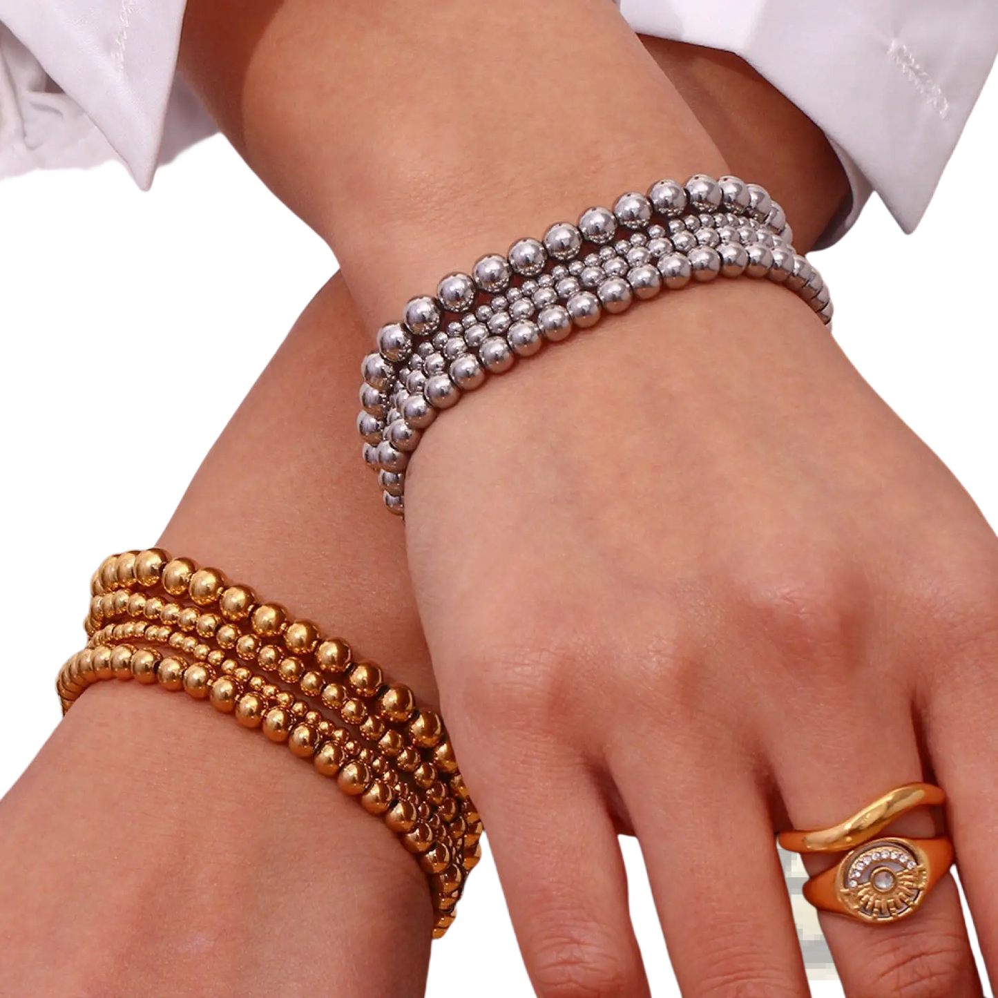 18k Gold Plated Stainless Steel Elastic Bead Bracelet