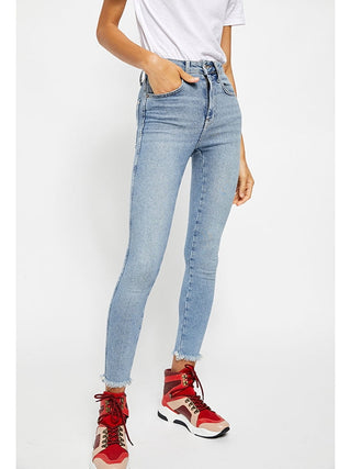 Legging jeans curta de cintura alta Free People, skinny, azul índigo, tamanho 29