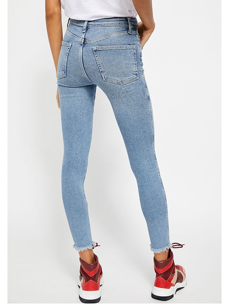 Legging jeans curta de cintura alta Free People, skinny, azul índigo, tamanho 29