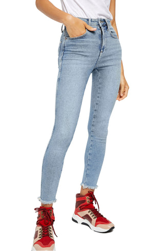 Legging jeans curta de cintura alta Free People, skinny, azul índigo, tamanho 29