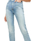 Calça jeans feminina JEN7 Whisker Wash com corte reto e efeito desgastado, azul, tamanho 26