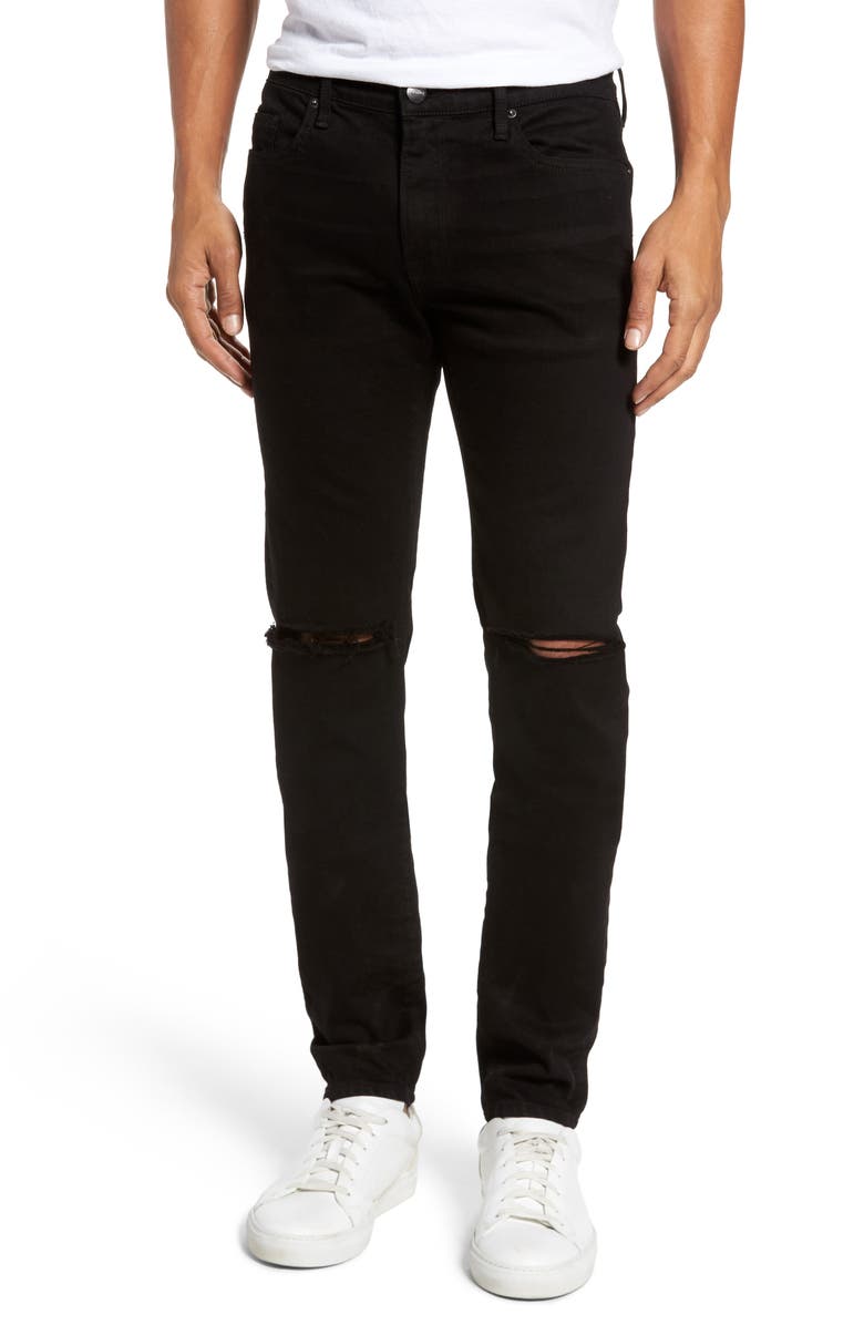 Calça jeans skinny fit FRAME L'Homme com fendas pretas, tamanho 33