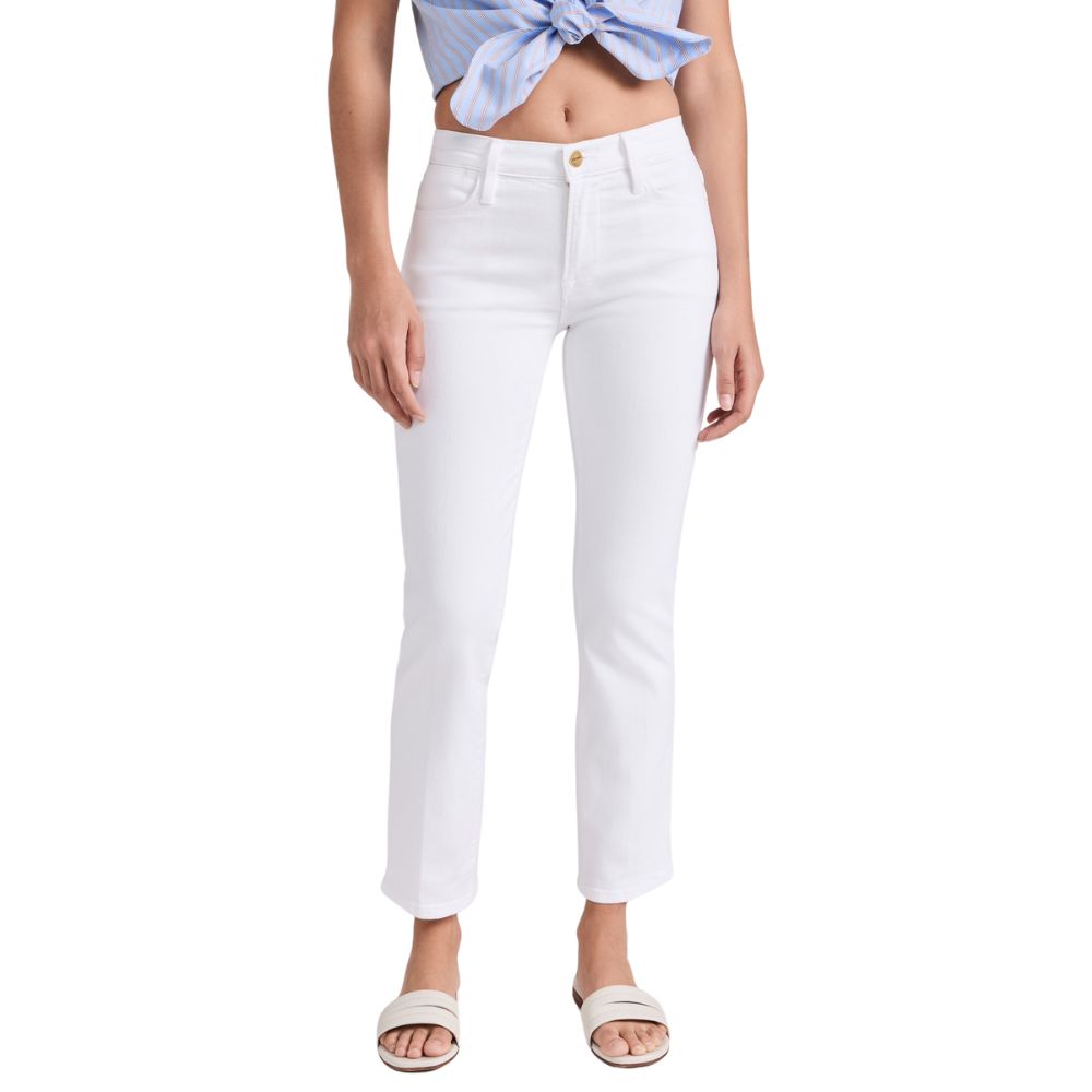 Calça jeans feminina FRAME Blanc Le High Ankle, perna reta, tamanho 31