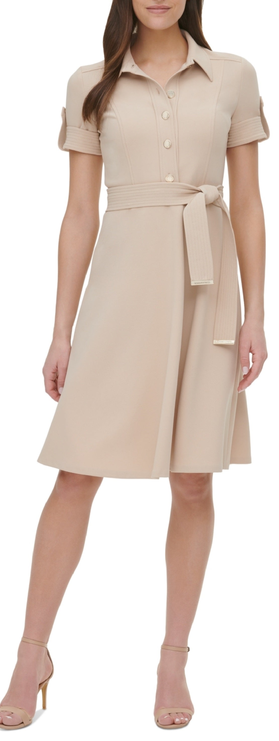 Vestido-camisa de crepe Tommy Hilfiger Scuba feminino, marrom, tamanho 14
