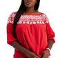 Tommy Hilfiger Top feminino ombro a ombro bordado vermelho