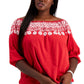 Tommy Hilfiger Top feminino ombro a ombro bordado vermelho