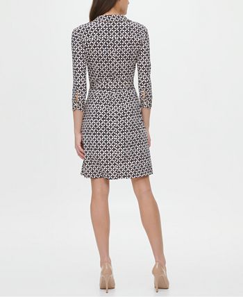 Vestido estampado com cinto feminino Tommy Hilfiger, azul, tamanho 12