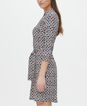 Vestido estampado com cinto feminino Tommy Hilfiger, azul, tamanho 12