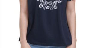 Tommy Hilfiger Blusa Camponesa Bordada de Algodão Feminina Azul Tamanho X-G