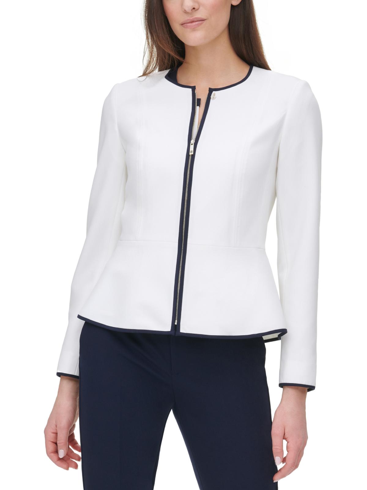 Jaqueta Tommy Hilfiger Feminina com Zíper Frontal e Acabamento Contrastado, Branca, Tamanho 12