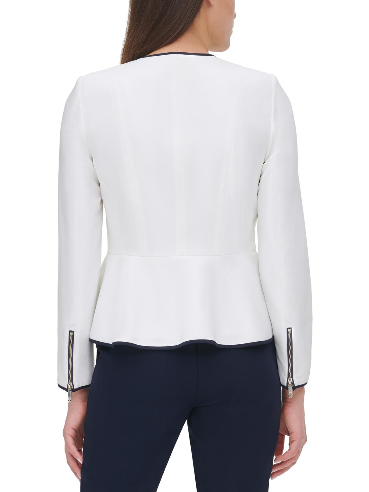 Jaqueta Tommy Hilfiger Feminina com Zíper Frontal e Acabamento Contrastado, Branca, Tamanho 12