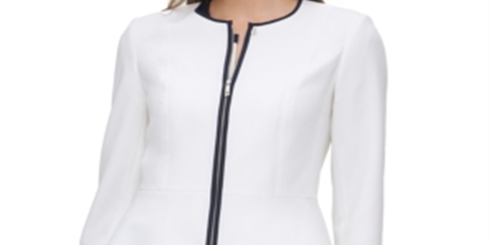 Jaqueta Tommy Hilfiger Feminina com Zíper Frontal e Acabamento Contrastado, Branca, Tamanho 12