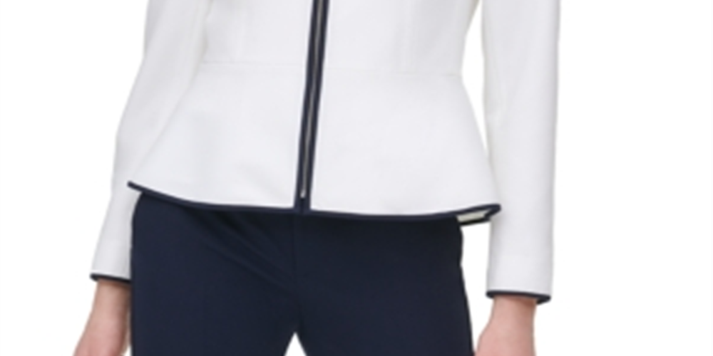 Jaqueta Tommy Hilfiger Feminina com Zíper Frontal e Acabamento Contrastado, Branca, Tamanho 12