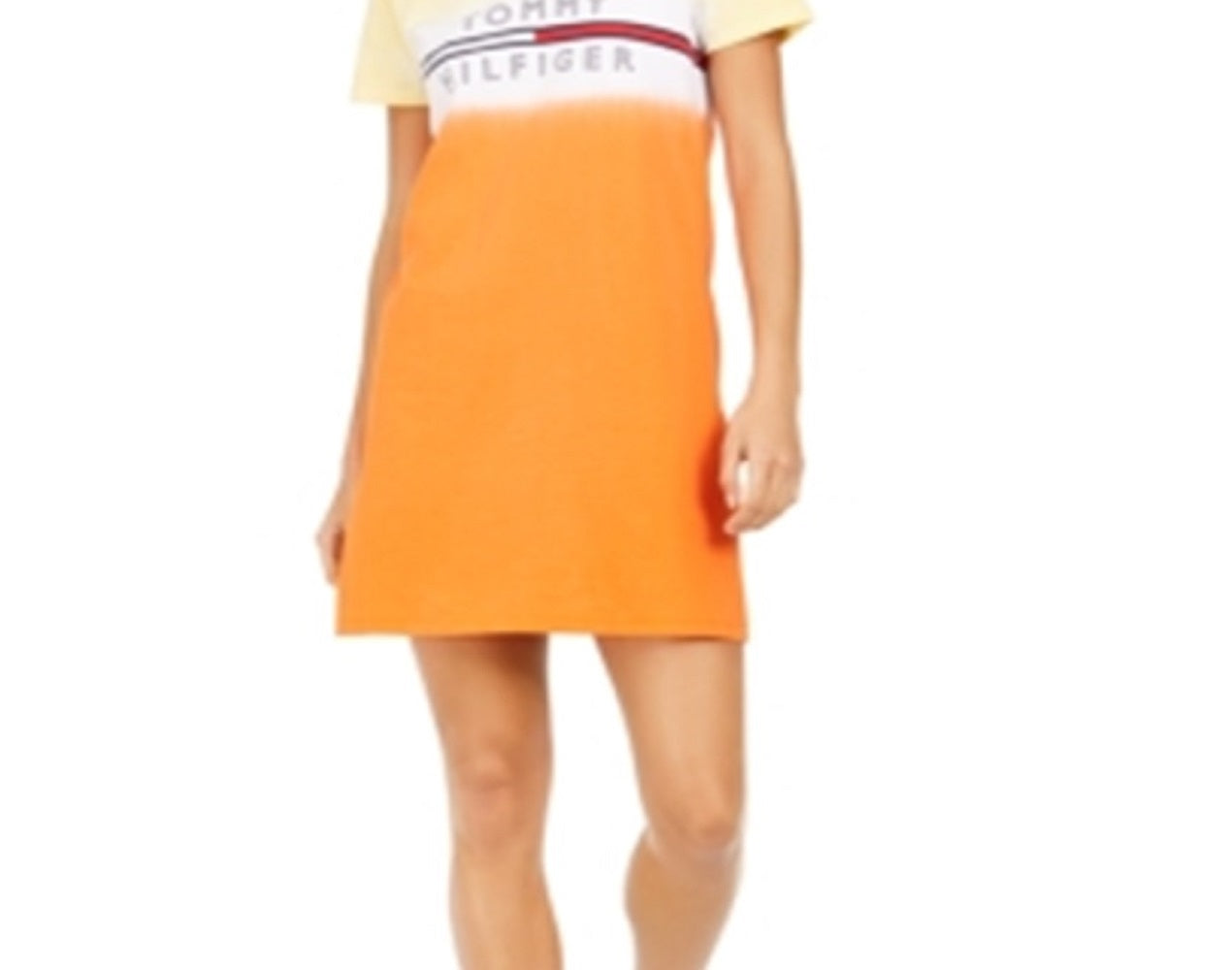 Vestido camiseta feminino Tommy Hilfiger com estampa tie-dye e logo Ombre, amarelo, tamanho médio