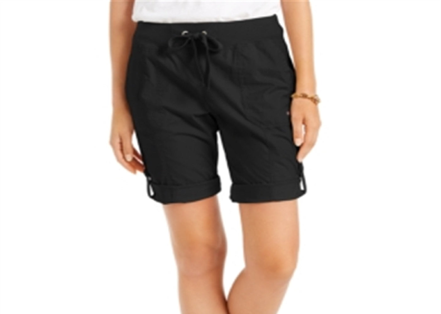 Tommy Hilfiger Shorts Femininos com Aba Enrolada e Cordão Preto Tamanho X-G