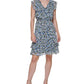 Vestido feminino Tommy Hilfiger com estampa floral e manga curta, acima do joelho, azul, tamanho 8