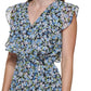 Vestido feminino Tommy Hilfiger com estampa floral e manga curta, acima do joelho, azul, tamanho 8