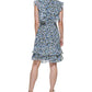 Vestido feminino Tommy Hilfiger com estampa floral e manga curta, acima do joelho, azul, tamanho 8