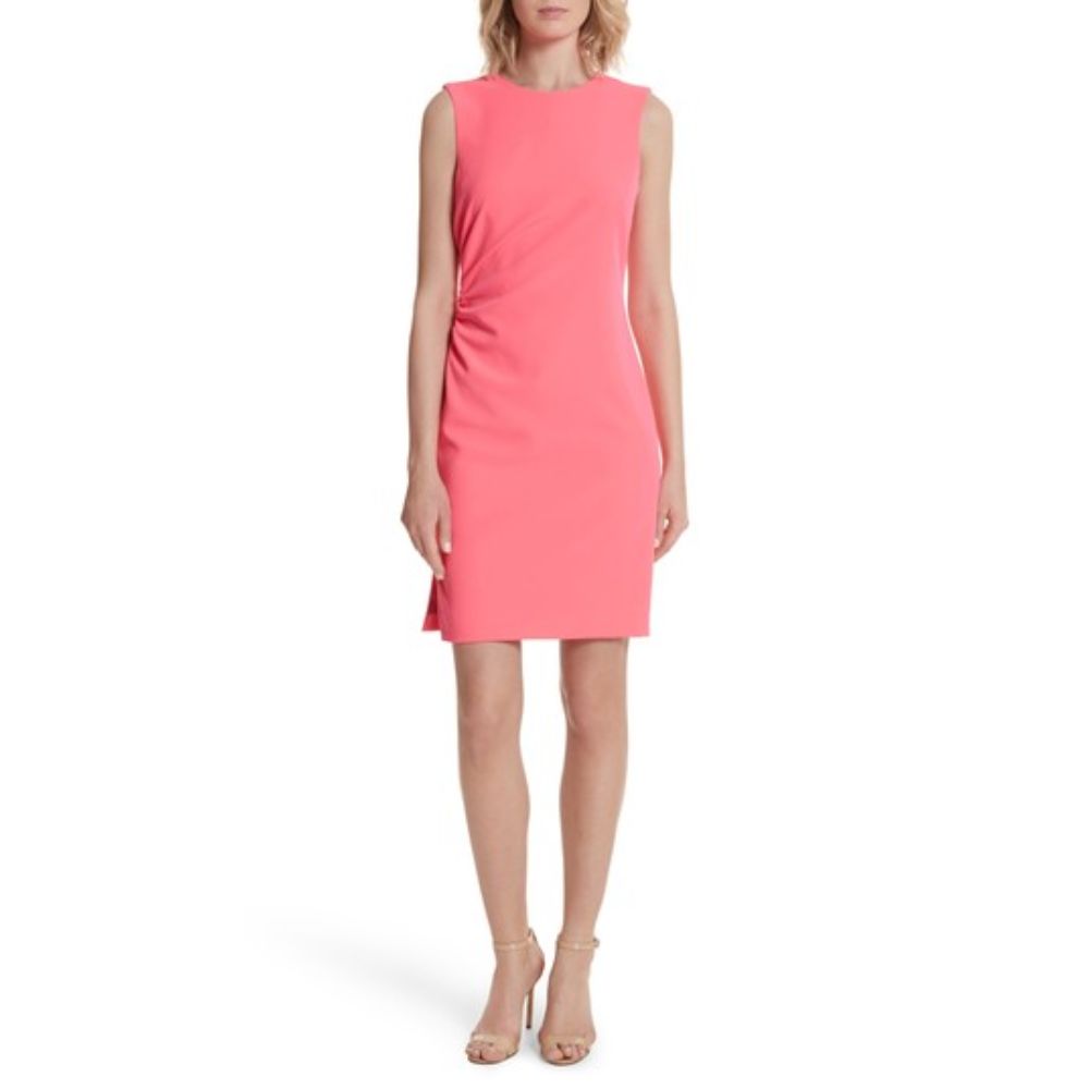 Vestido tubinho franzido rosa Sherry Milly para mulheres, tamanho 8