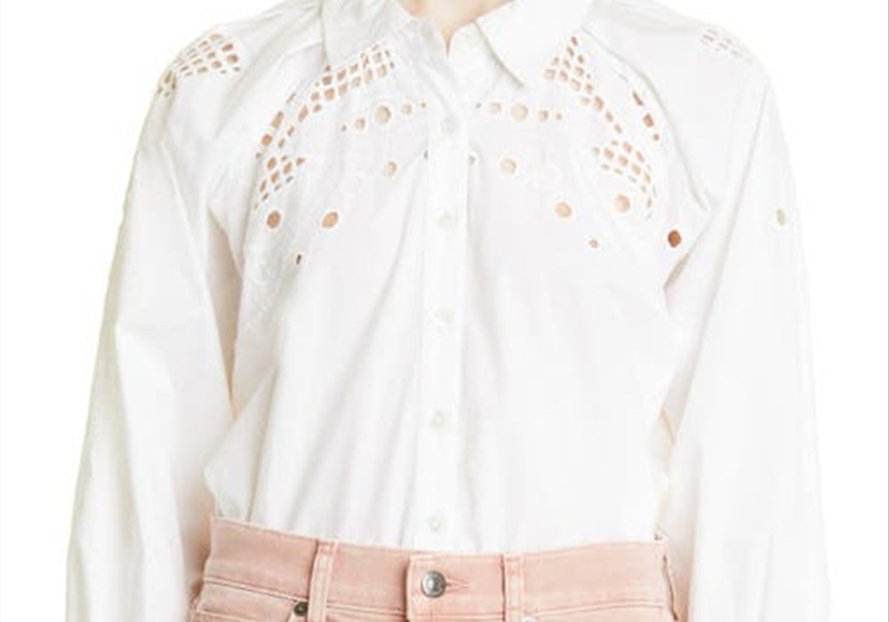 Camisa de algodão com ilhós lilás Veronica Beard, branca, tamanho 4