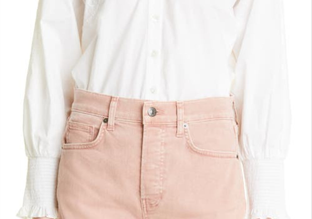 Camisa de algodão com ilhós lilás Veronica Beard, branca, tamanho 4