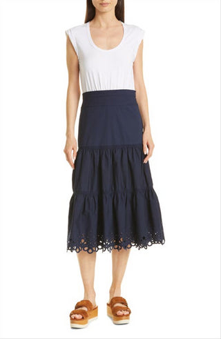 Vestido Amaia com ilhós em camadas branco feminino Veronica Beard, tamanho grande