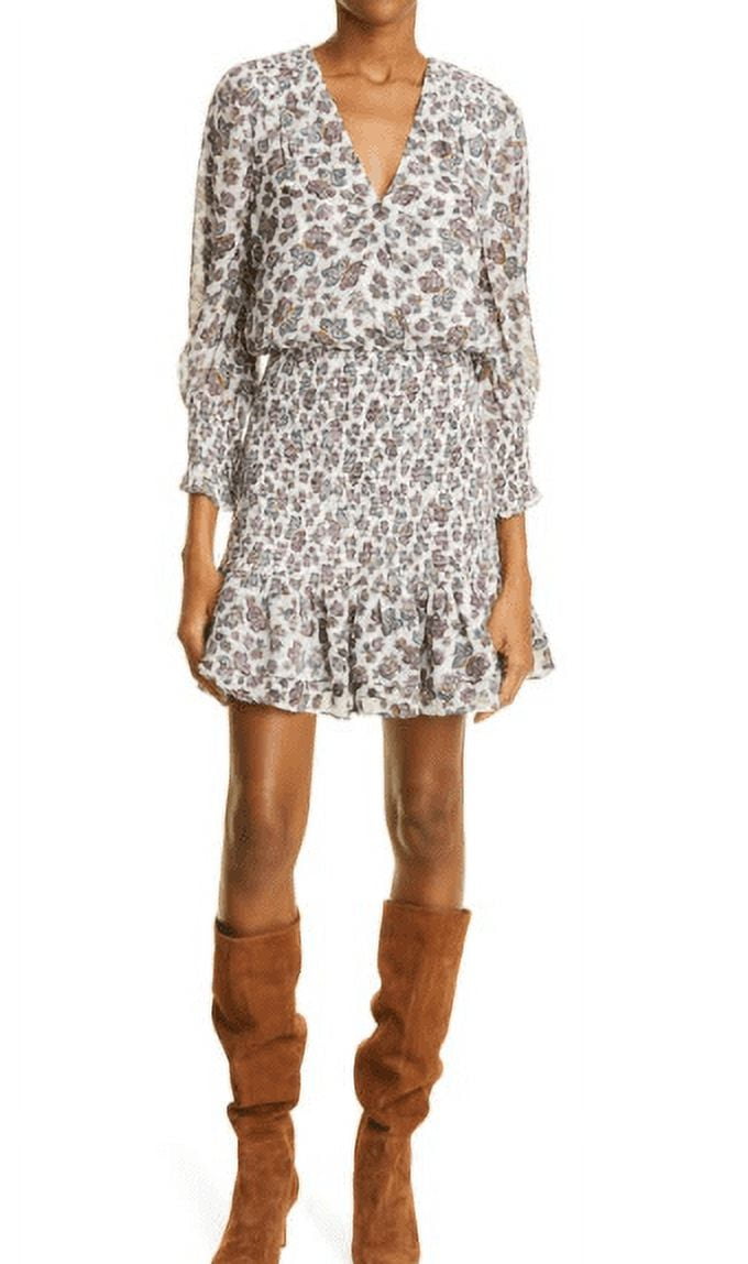 Minivestido feminino Saera com estampa floral e babados em chiffon, tamanho 2, da Veronica Beard