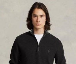 Suéter Ralph Lauren Masculino de Malha de Algodão com Zíper 1/4 Preto Tamanho X-G