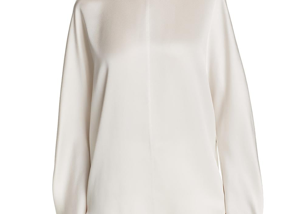 Blusa feminina de seda Vince com costas abertas, tamanho grande - Marfim