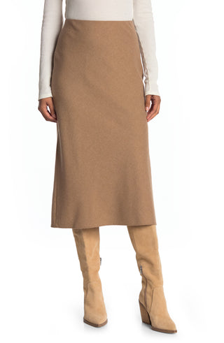 VINCE Brushed Flannel Wool Blend Midi Skirt in Dark Taupe , Size 2 Taupe