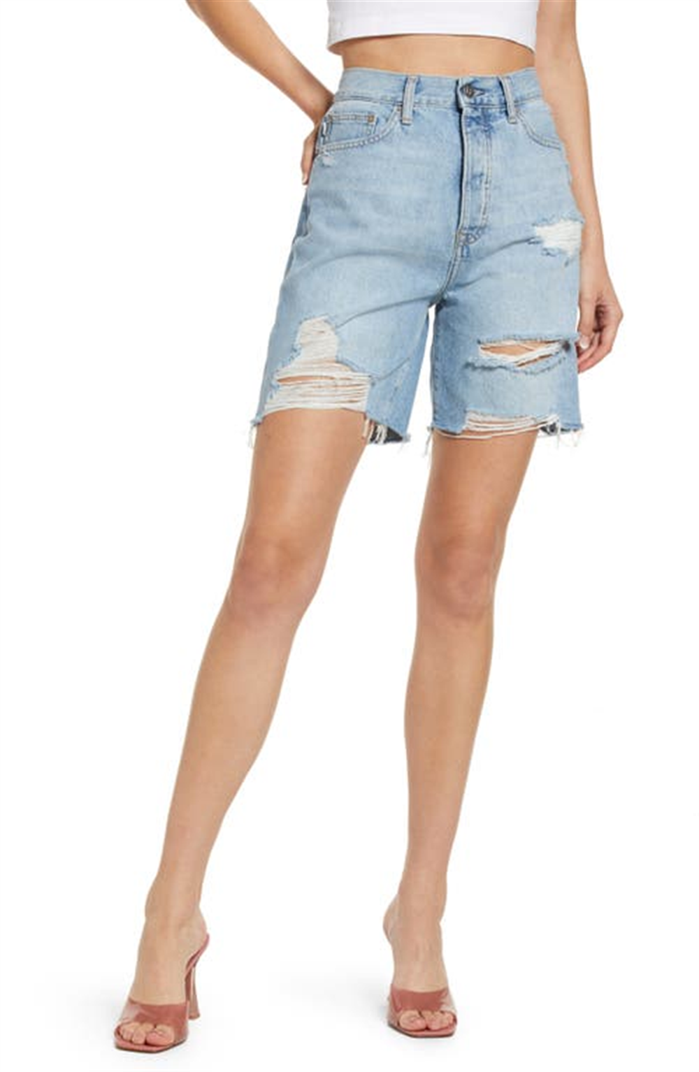Shorts jeans com corte alto Devon '90s da Lovers + Friends na cor Boardwalk