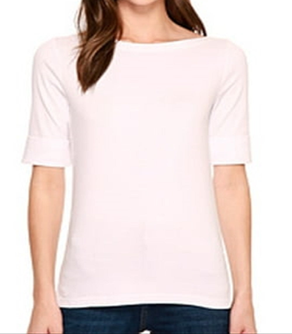Camiseta Ralph Lauren Feminina Gola Canoa Algodão Elástico Rosa Tamanho Médio