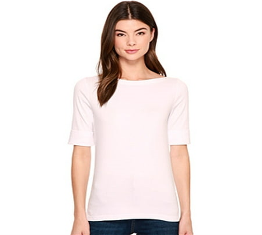 Camiseta Ralph Lauren Feminina Gola Canoa Algodão Elástico Rosa Tamanho Médio