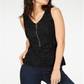 Thalia Sodi Top Feminino de Renda com Zíper Frontal Preto Tamanho X-G