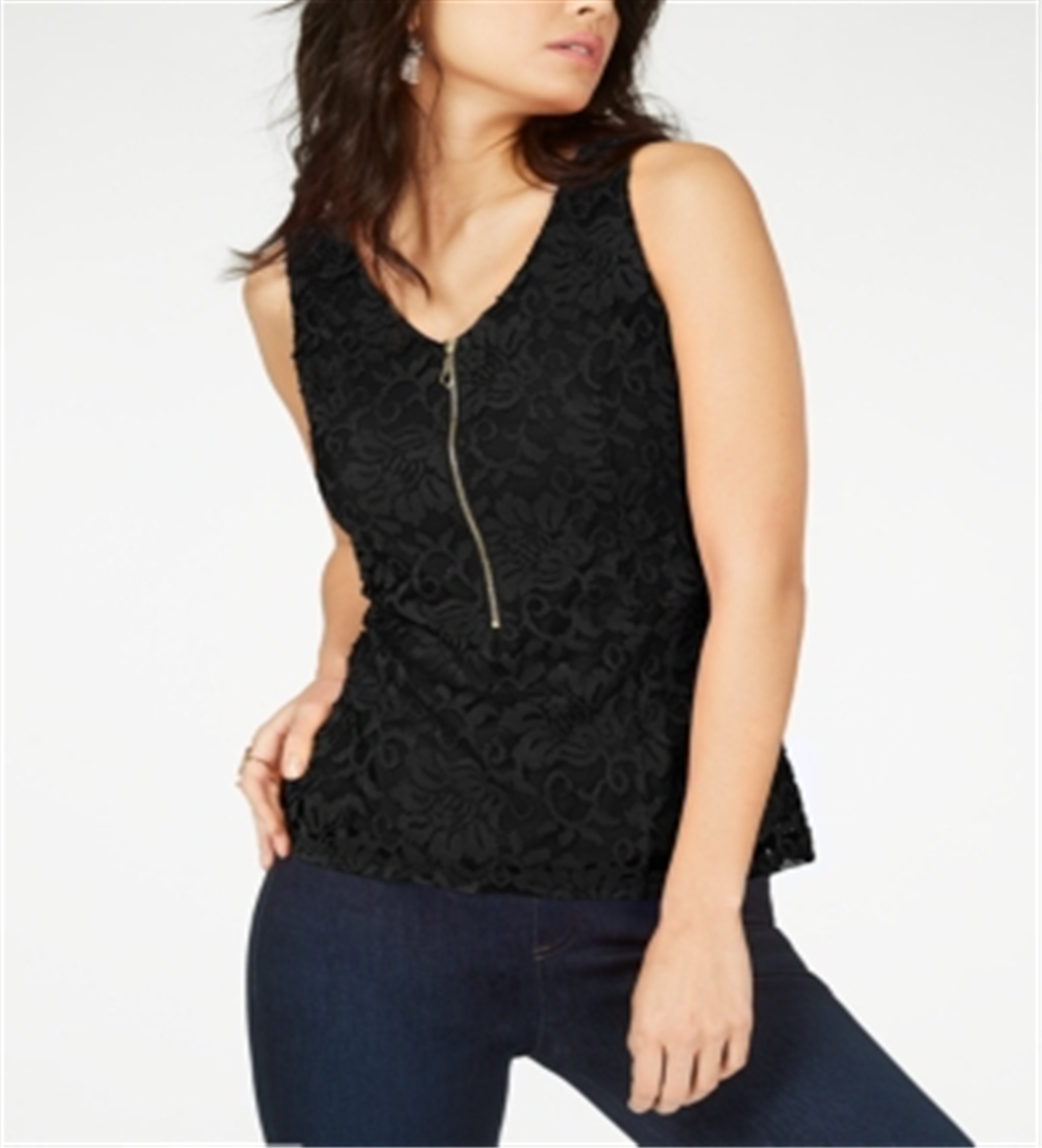 Thalia Sodi Top Feminino de Renda com Zíper Frontal Preto Tamanho X-G