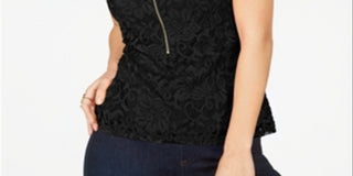 Thalia Sodi Top Feminino de Renda com Zíper Frontal Preto Tamanho X-G
