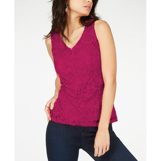 Thalia Sodi Top Feminino de Renda com Zíper Frontal Rosa Tamanho P