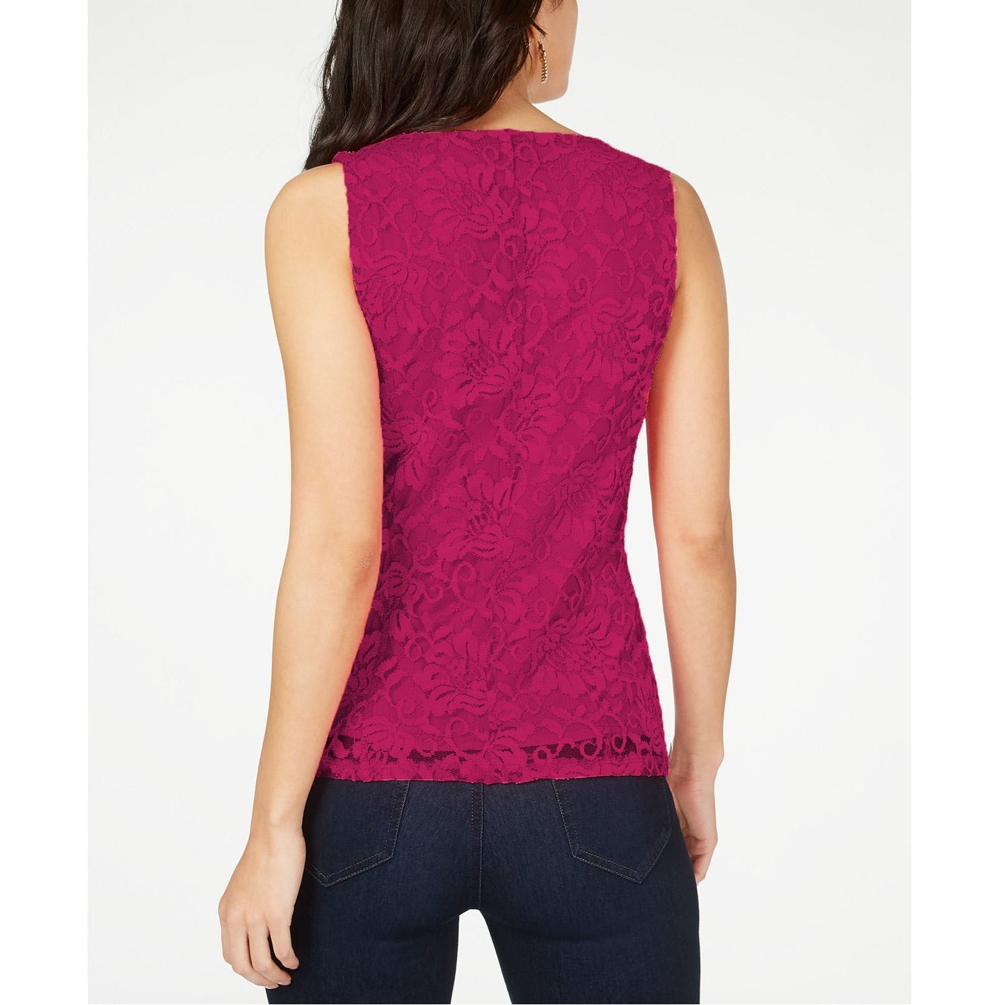 Thalia Sodi Top Feminino de Renda com Zíper Frontal Rosa Tamanho P