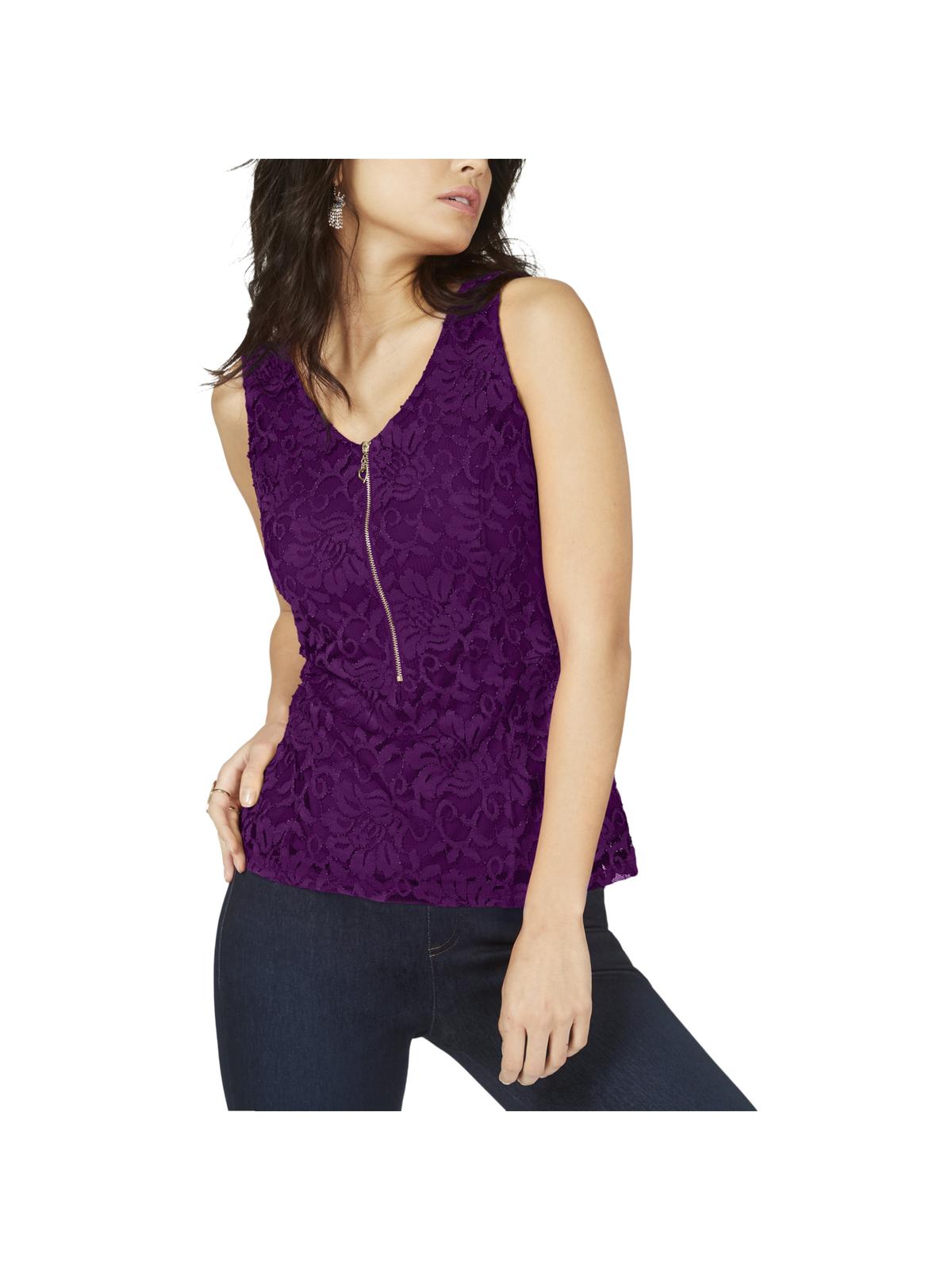 Thalia Sodi Top Feminino de Renda com Zíper Frontal Roxo Tamanho X-G