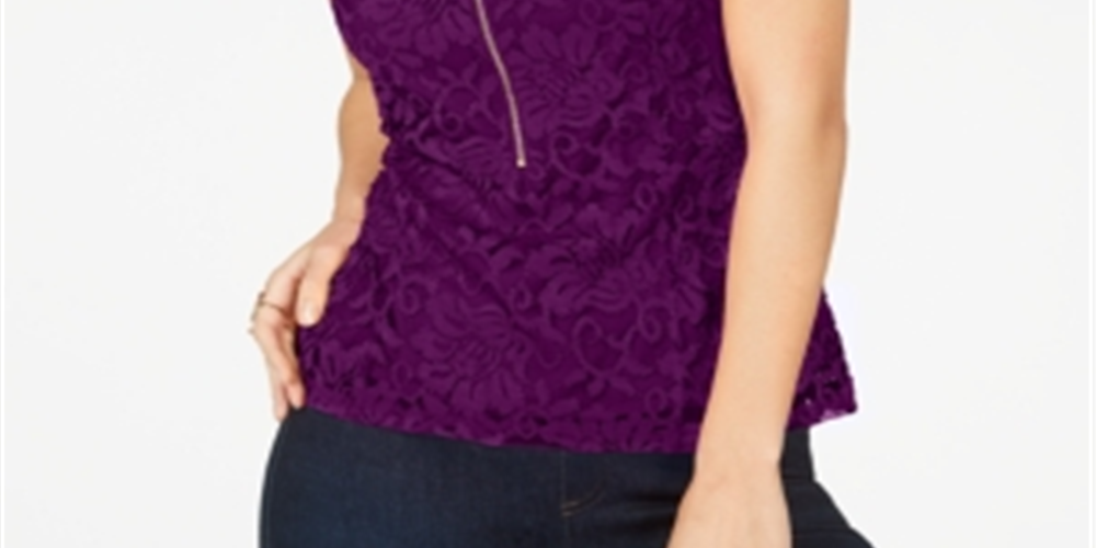 Thalia Sodi Top Feminino de Renda com Zíper Frontal Roxo Tamanho X-G
