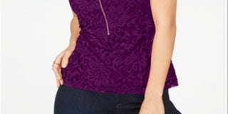 Thalia Sodi Top Feminino de Renda com Zíper Frontal Roxo Tamanho X-G