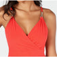 Blusa feminina Thalia Sodi com decote sobrepeliz e mangas curtas, laranja