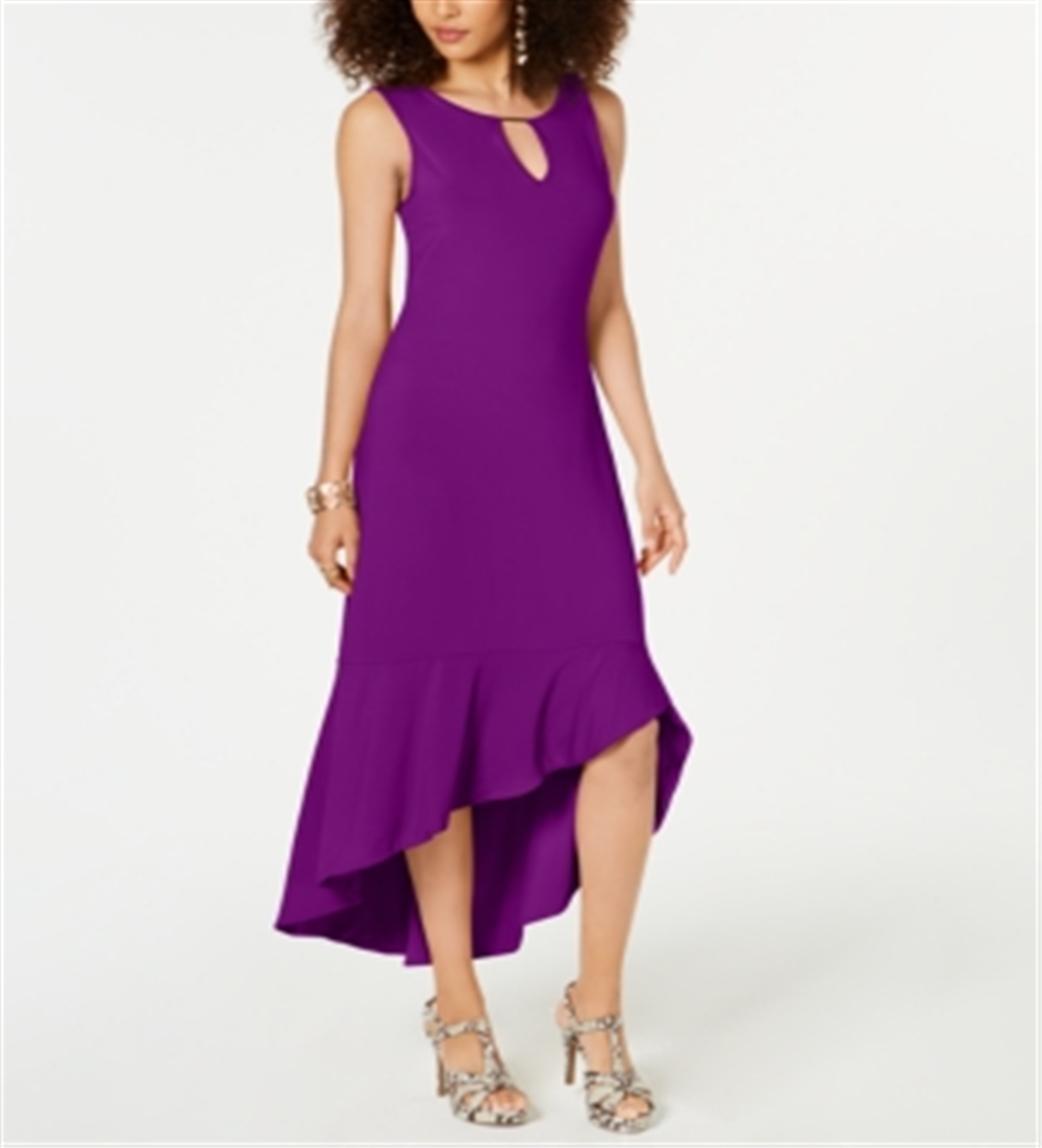 Vestido longo feminino Thalia Sodi com babados e bainha roxa, tamanho grande